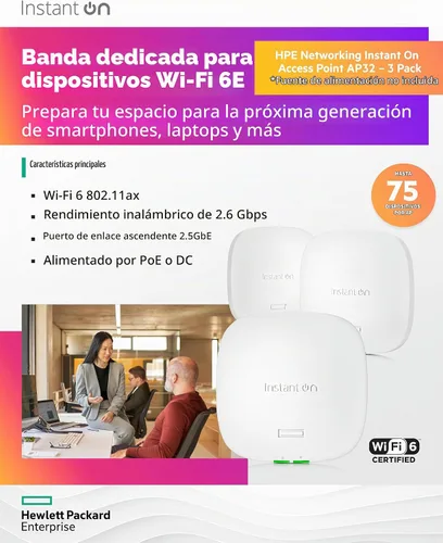 Vista 3 de Punto de acceso HPE Networking Instant On AP32 2x2 WiFi 6E para interiores (paquete de 3) Seguro, tri-banda, listo para el futuro Fuente