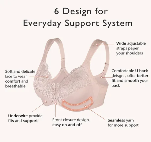 Vista 4 de DotVol Brasier diario con cierre frontal en U y tirantes anchos para mujer, talla grande