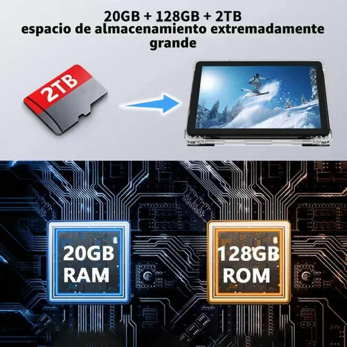 Vista 4 de Tablet Android 16 de 10 pulgadas, 20 GB de RAM 128 GB ROM 2 TB expandible, procesador octa-core de 2.0 GHz, tableta 2 en 1 con funda de teclado