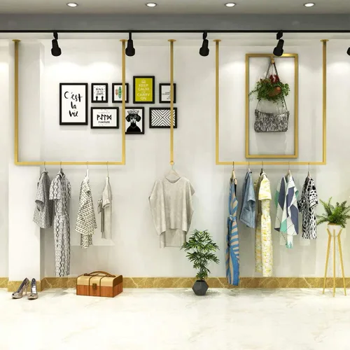 Vista 3 de Tienda de ropa simple montado en la pared, estantes de ropa colgantes de ventana, estante en forma de U, organización de vestidos de novia, toallero