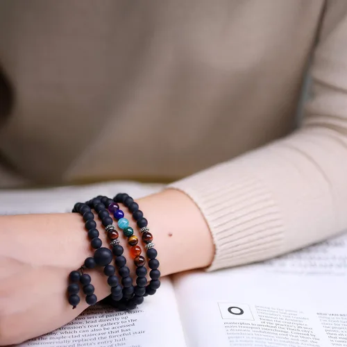Vista 3 de COAI 108 Japa Mala 7 Chakra Stone Wrap Pulsera Collar