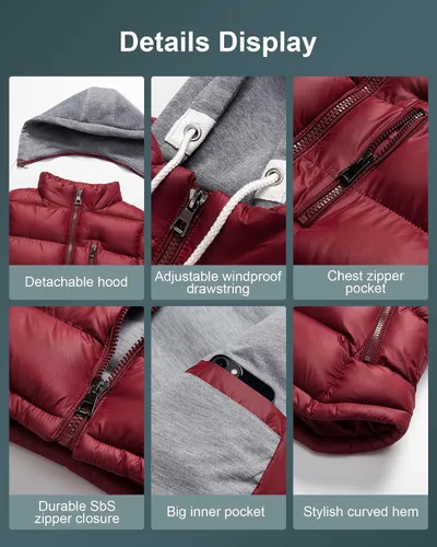 Vista 27 de CREATMO US Chaleco cálido para mujer, chaleco grueso acolchado sin mangas con capucha desmontable