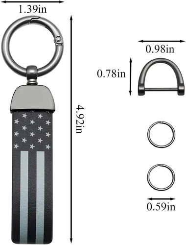 Vista 2 de Llavero de metal con bandera americana de EE. UU. en negro con anillo de aleación de zinc - Compatible con camiones, Chevrolet, Ford, Jeep, Dodge