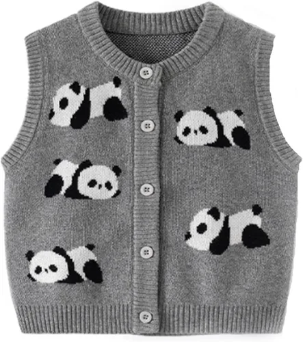 Vista 14 de Chaleco de suéter unisex para bebé con cuello en V y mangas sin costuras de algodón suave Cárdigan Oso Albaricoque