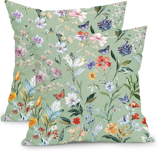 Vista 19 de Juego de 2 fundas de almohada de hojas de plantas tropicales de 20 x 20 pulgadas, juego de 2 fundas de almohada cuadradas de lino de algodón y hojas