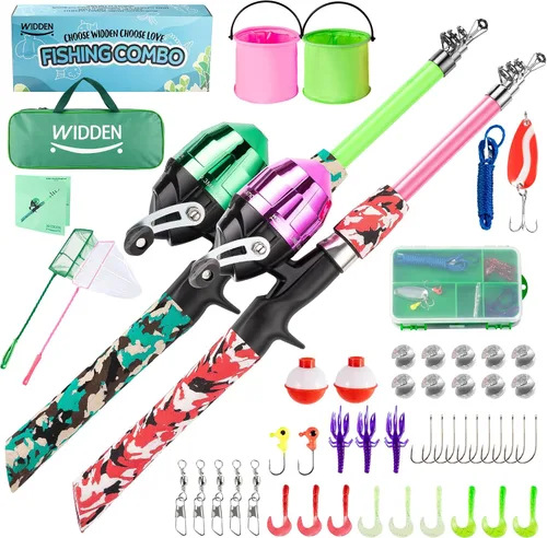 Vista 11 de WIDDEN Kids Fishing Pole, Portable Telescopic Kids Fishing Poles for Boys and Girls, Fishing Rod and Reel Combo Kit with Tackle Box, and Fishing