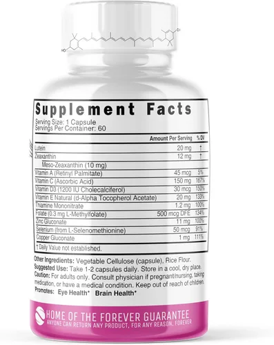 Vista 2 de Nature's Fusions Nutri Luteína 20mg Complejo Vitaminas Ojos - Fórmula Triple Carotenoide - Luteína y Zeaxantina - Contiene zinc, vitaminas A, C, D3