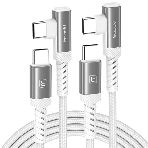 Vista 12 de Cable de carga USB C a USB C (3.3 pies, paquete de 2), cable de carga tipo C de 60 W, cable de carga rápida de ángulo recto USBC a USBC para iPhone