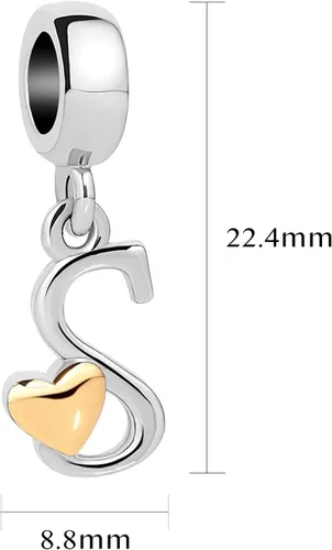Vista 2 de Abalorio de letra inicial de la A a la Z para pulseras Pandora para mujeres, alfabeto familiar, corazón dorado, Navidad, cumpleaños