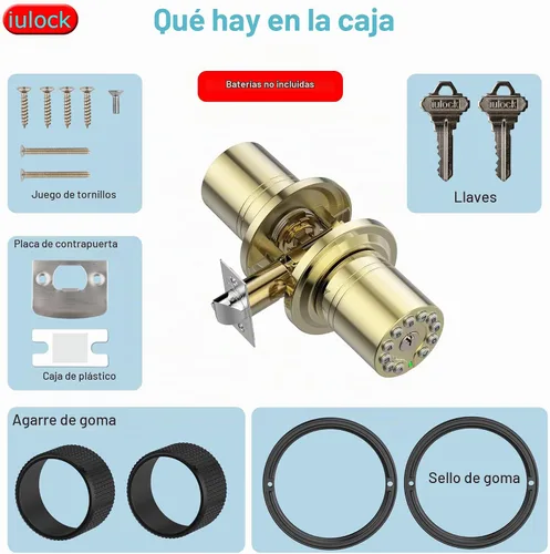 Vista 5 de iulock Pomo de puerta inteligente con teclado y llave, cerradura de puerta de entrada sin llave con agarre de goma, bloqueo automático, código