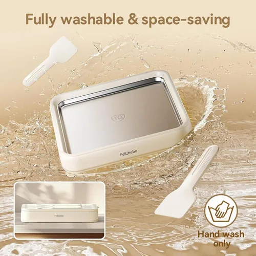 Vista 6 de Máquina para hacer helados enrollados, máquina de helado instantáneo con tapa y 2 espátulas, acero inoxidable SUS316 de grado alimenticio, bandeja