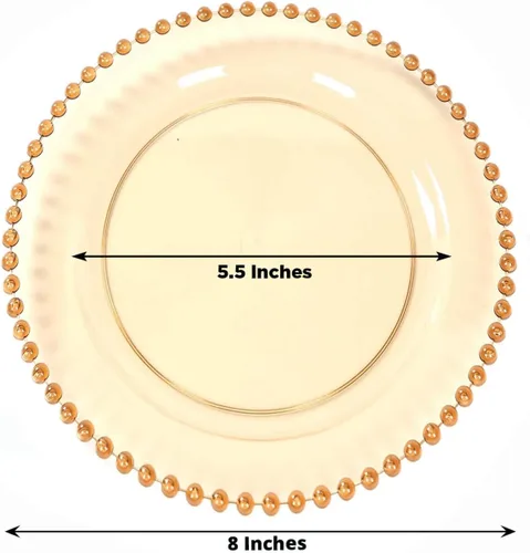 Vista 3 de Efavormart - Paquete de 10 platos de plástico para aperitivos de postre en oro ámbar con borde de cuentas, platos redondos desechables para ensalada