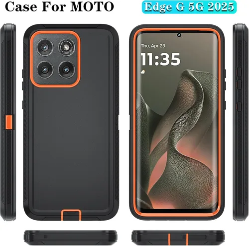 Vista 6 de Qinmay - Funda para Motorola Moto Edge 2025, cubierta de 3 capas, color Negro naranja