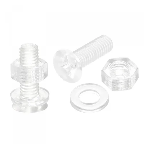 Vista 7 de uxcell Tornillos de máquina Phillips de plástico M6 x 0.472 in con tuercas y arandelas planas, pernos de máquina de cabeza plana de PC