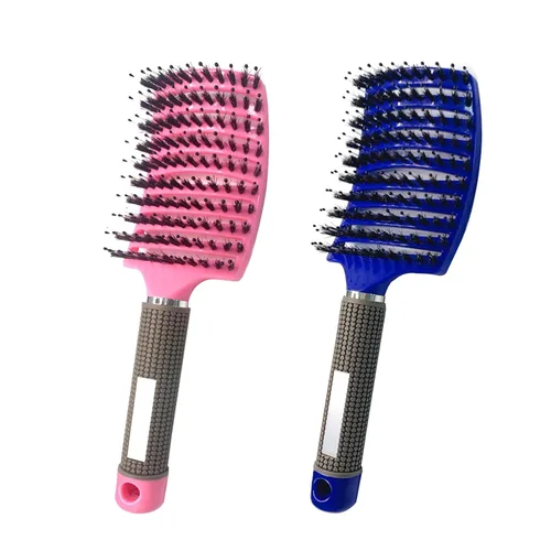 Vista 7 de 2 cepillos curvos ventilados para el cabello, cerdas de jabalí, cepillo desenredante de pala, cepillo profesional desenredante para Dorado+Negro