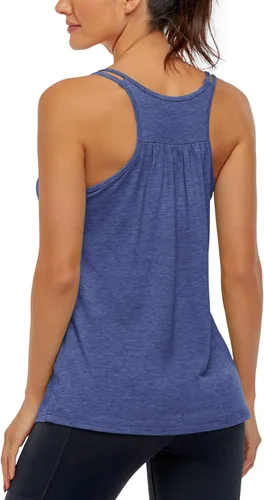 Vista 3 de Hibelle Camiseta sin mangas con espalda cruzada y brasier integrado para mujer para yoga y ejercitar