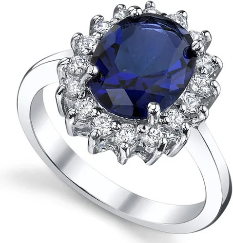 Vista 2 de Anillo de compromiso de Kate Middleton de plata de ley maciza con circonita cúbica de imitación de color azul zafiro