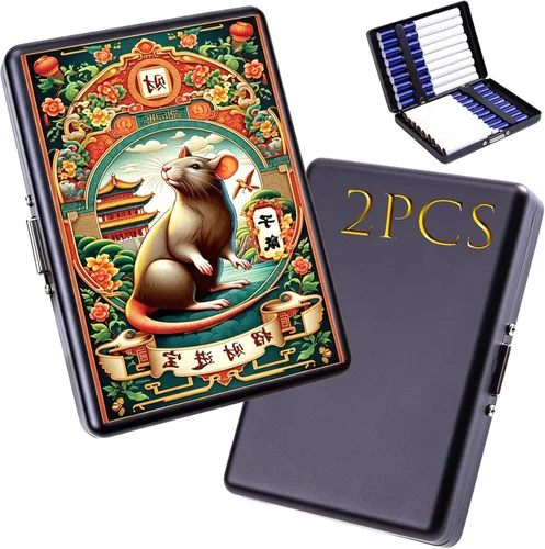Vista 10 de 2 cajas de cigarrillos, capacidad para 20 palos, caja de cigarrillos de metal, soporte portátil a prueba de aplastamiento, carteras para tarjetas