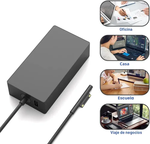 Vista 5 de Cargador Surface Pro de 65 W compatible con Microsoft Surface Laptop 2 3, Surface Pro X 11 10 9 8 7 6 5 4 3, Surface Go 2 Go 3, Surface Book 1 2
