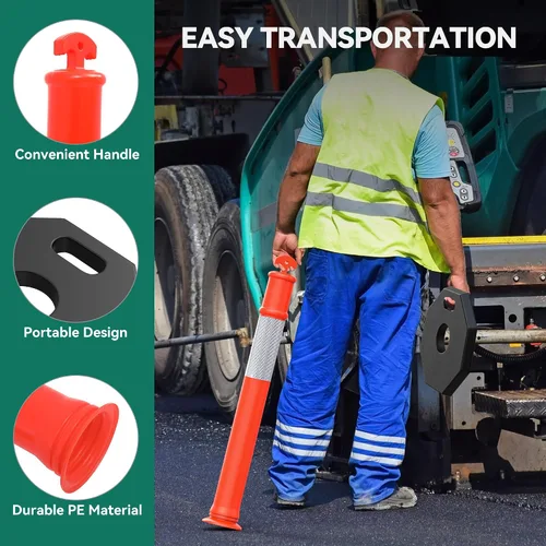 Vista 3 de YITAHOME Poste delineador con base, paquete de 6 postes de delineador de tráfico con collares reflectantes, conos de poste de delineador de 45