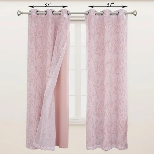 Vista 7 de BONZER Cortinas para Mezclar y Combinar - 2 Piezas de Cortinas Transparentes con Estampado de Ramas y 2 Piezas de Cortinas Opacas para Dormitorio