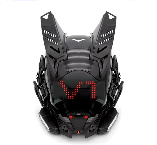 Vista 8 de Cyberpunk - Casco gótico para adultos, máscara LED Bluetooth, tecnología punk futurista, cosplay, Halloween, fiesta, festival de música (negro)