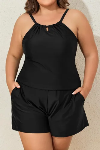 Vista 3 de Smismivo Mono corto para mujer, traje de baño de una pieza modesto de verano con bolsillos