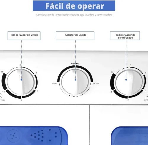 Vista 3 de Giantex Lavadora y secadora de centrifugado compacta y portátil con tambor con capacidad de 11 libras, 1 Unidad