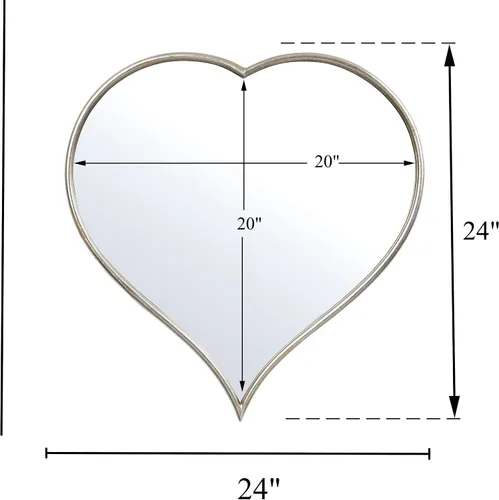 Vista 2 de Espejo de corazón de 22 pulgadas para pared, espejo de pared en forma de corazón con marco de metal plateado para decoración de San Valentín