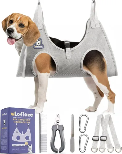 Vista 12 de Loflaze Arnés de Hamaca de Aseo para Perros y Gatos con Cortauñas Recortador de Uñas para Mascotas - Eslinga Colgante para Gatos para Recortar