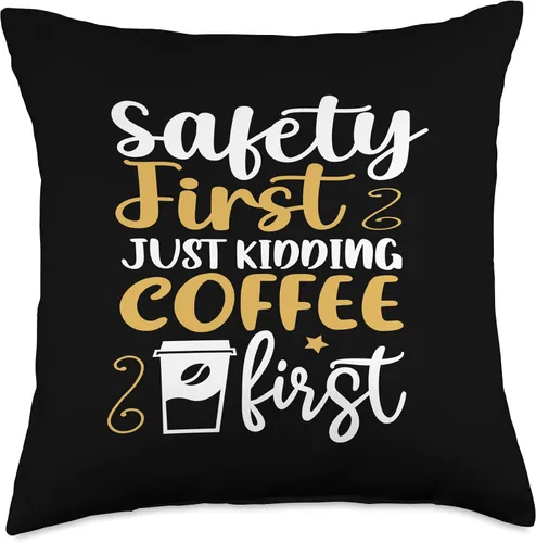 Vista 4 de Safety First Just Kidding Coffee First Throw Pillow