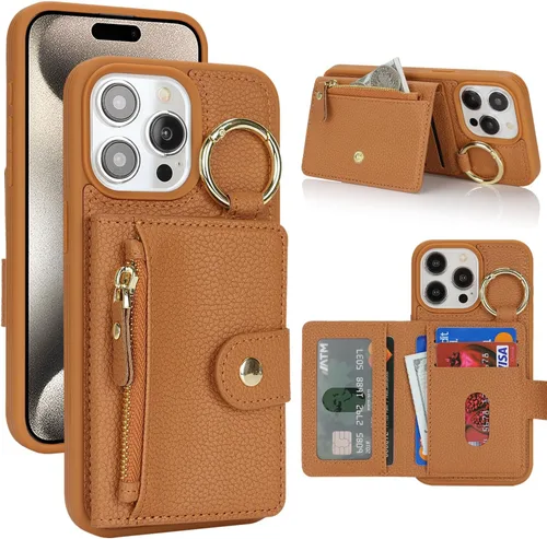 Vista 87 de Funda para iPhone 14 Plus con tarjetero, color negro Funda con cremallera y ranura para mujer y hombre