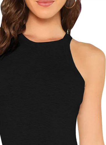 Vista 4 de Milumia Body ajustado halter para mujer, cintura media, ajustado, sin mangas, top