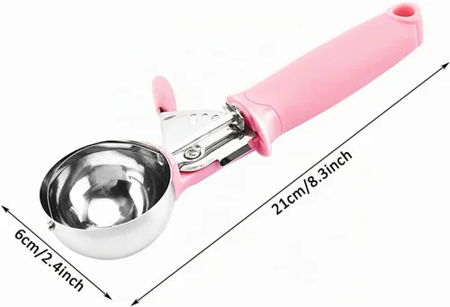 Vista 2 de Paquete de 2 cucharadas de helado para masa de galletas con gatillo mango rosa para masa de galletas, magdalenas, masa de helado, control