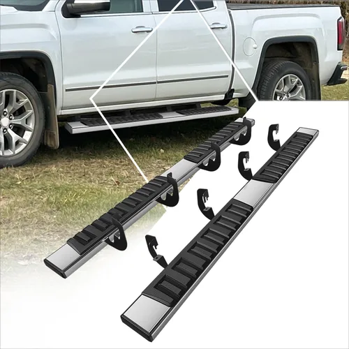 Vista 14 de Estribos de aluminio negro de 6 pulgadas, barras Nerf compatibles con Silverado Sierra 1500 2500 3500 Crew Cab 07-19
