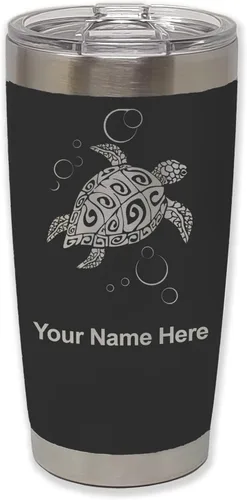 Vista 12 de LaserGram Vaso aislado al vacío de 20 onzas, tortuga marina hawaiana, grabado personalizado incluido (morado claro)