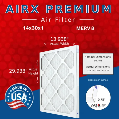 Vista 2 de AIRX FILTERS WICKED CLEAN AIR. Filtro de aire 14x30x1 MERV 8 electrostático plisado filtro de aire acondicionado 6 paquetes de filtros HVAC AC horno