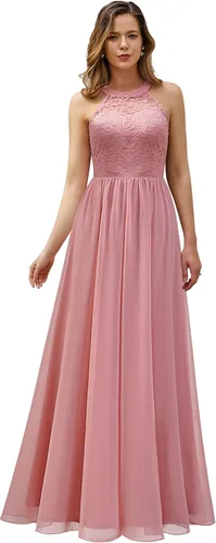 Vista 2 de Vestido formal de encaje floral halter sin mangas para mujer vestido de dama de honor