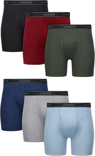 Vista 10 de Hanes Men's Underwear Boxer Briefs Pack, Cool & Breathable Cotton Moisture-wicking Underwear for Men, No Ride Up Rayas Azules - Paquete de 6