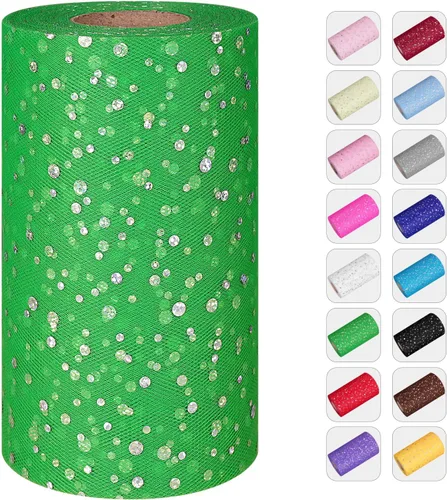 Vista 15 de Rollos de tul con purpurina, 6 pulgadas por 50 yardas (150 pies) de tela de malla de tul para faldas tutú, costura, cumpleaños, boda, decoración