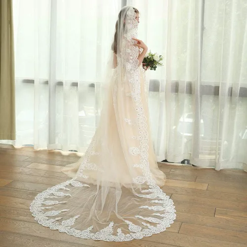Vista 4 de Newdeve 3M 1T - Velos de boda con peine sin cristal, color marfil