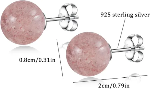 Vista 65 de Natural Stone Stud Earrings for Women 8mm Sterling Silver Genuine Gemstone Earrings Handmade Sterling Silver Crystal Stud Earrings for Women