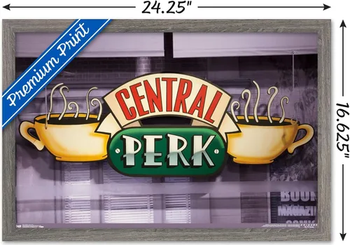 Vista 3 de Trends International Friends - Póster de pared de Central Perk, 14.725 x 22.375 pulgadas, versión enmarcada de madera de granero