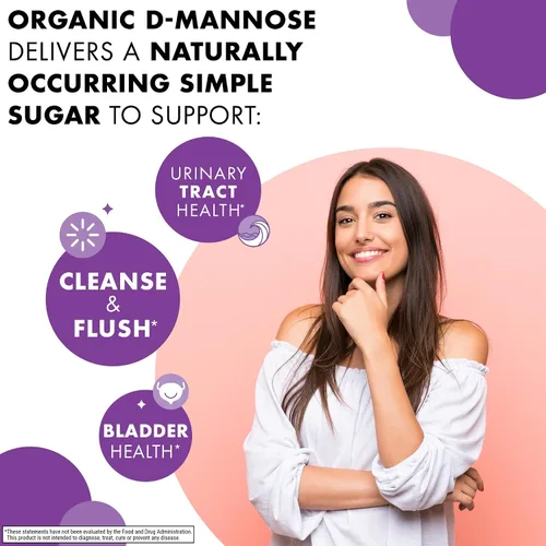 Vista 2 de BlueBonnet Nutrition - Polvo orgánico de D-manosa de 2000 mg – Soporte del tracto urinario de acción rápida para hombres y mujeres* – USDA orgánico