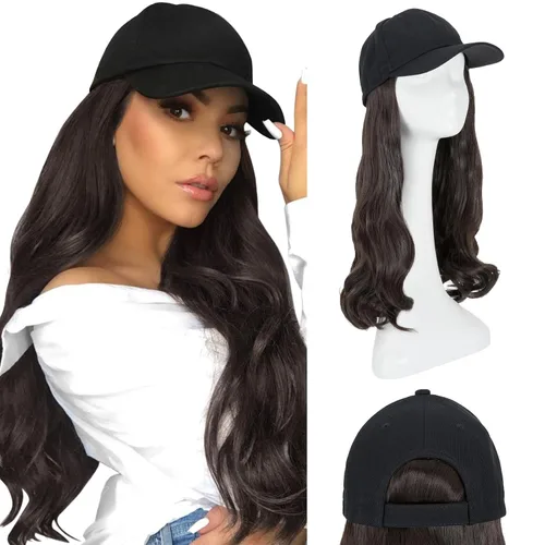 Vista 25 de Hairro Peluca de gorra de béisbol con cabello adjunto, corto estilo Bob ajustable, extensiones de cabello sintético para mujeres, balayage