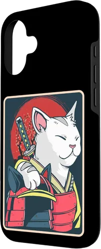 Vista 2 de Arte de gato japonés para iPhone 16 - Espada Katana - Anime Ninja Cat - Funda Catzilla