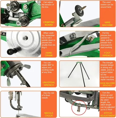 Vista 5 de The New Cobbler Machine 10 - Rodamientos, máquina de coser de cuero a mano para reparación de zapatos, máquina de zapatero con línea de nailon