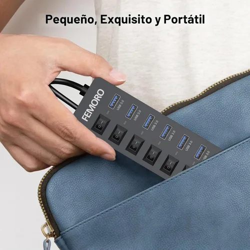 Vista 9 de Hub USB 3.0 alimentado, 7 puertos de datos y 1 puerto de carga, cable de 4