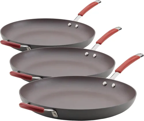 Vista 11 de Rachael Ray Cucina - Sartén antiadherente con mango auxiliar y proceso de anodizado duro., 14", azul/gris(Gray with Blue Handles)