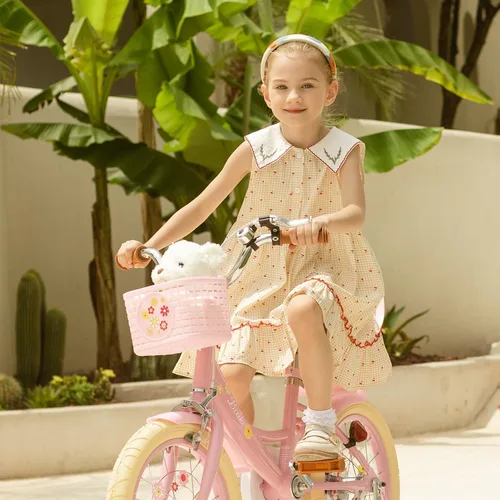 Vista 5 de Bixike Girls Bike with Basket for Toddlers and Kids Aged 3-14 Years Old, 12 14 16 18 Inch with Training Wheels & Doll Seat, 20 Inch with Kickstand &